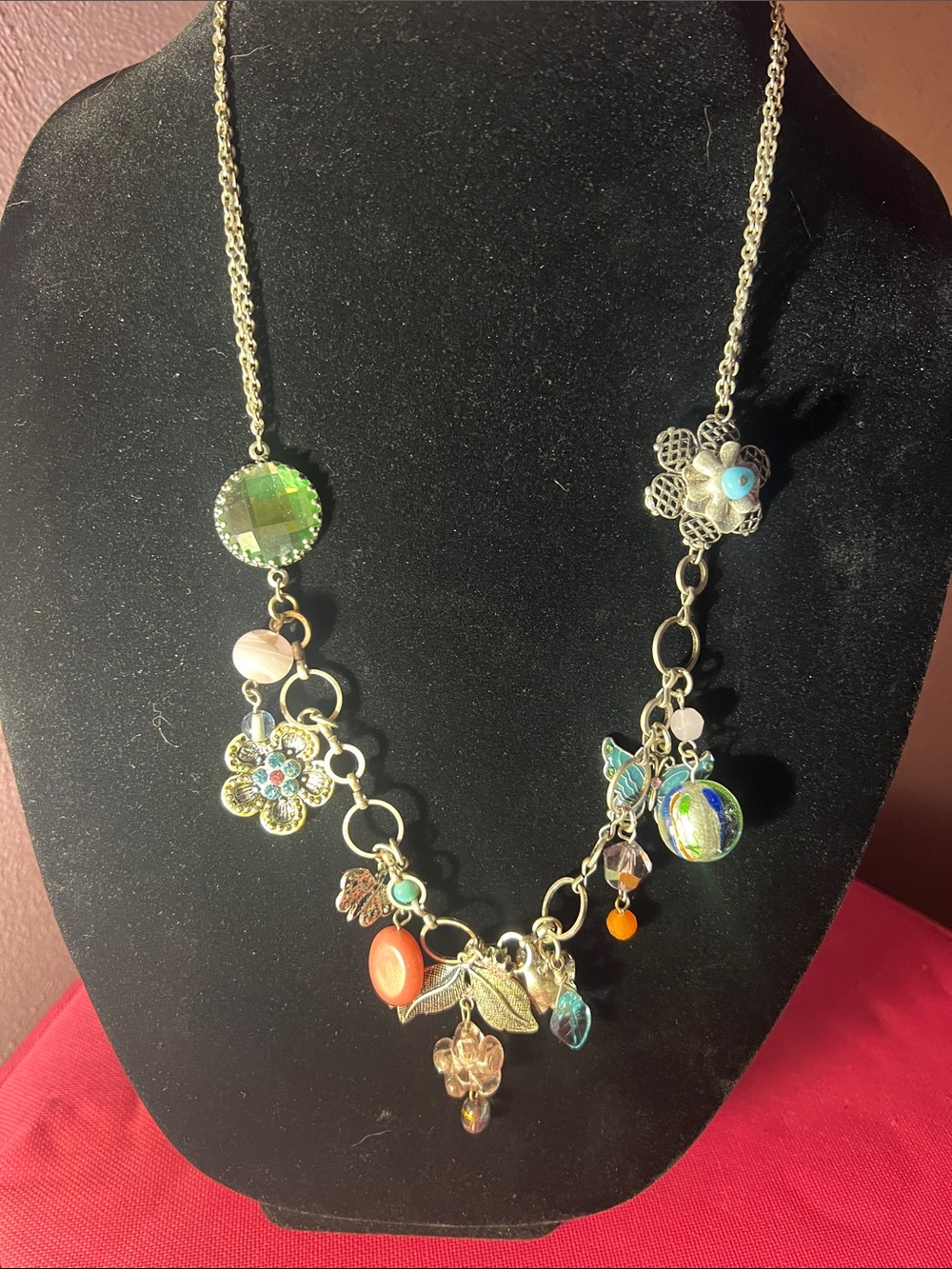 Multicolor Floral Charm Statement Necklace